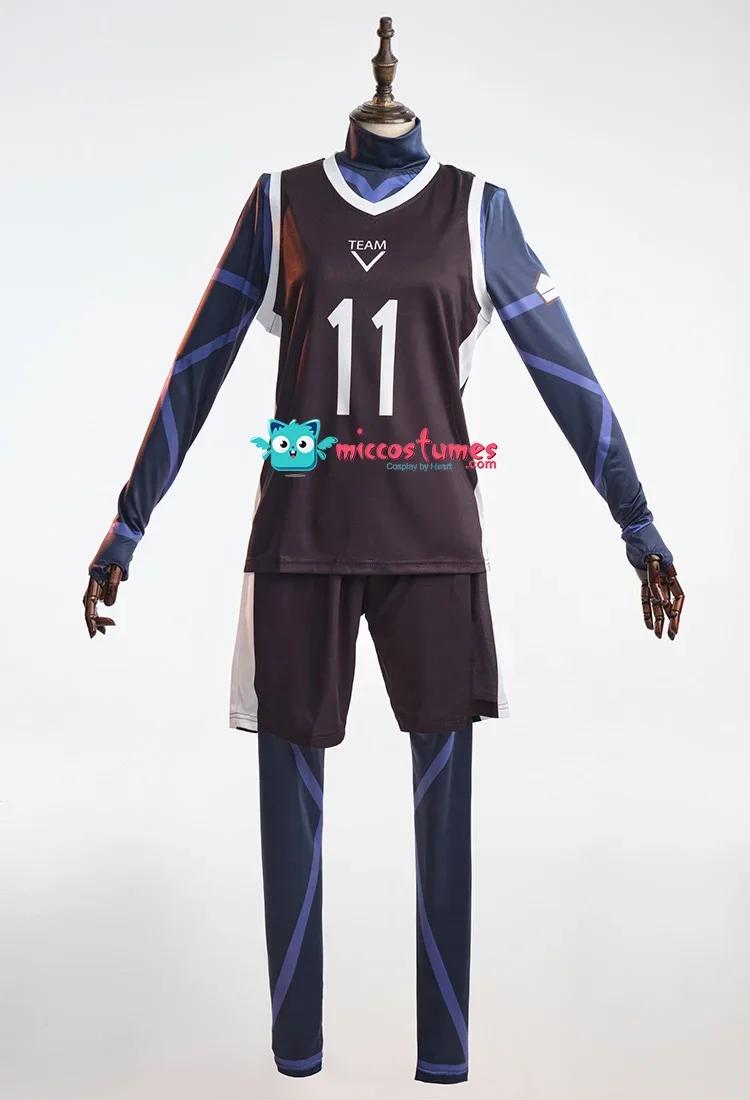 남녀공용 Miccoutles Seishiro Nagi 코스프레 코스튬, 블랙 블루 스트라이프 축구 유니폼, 스포츠 조끼 및 반바지 운동복 세트